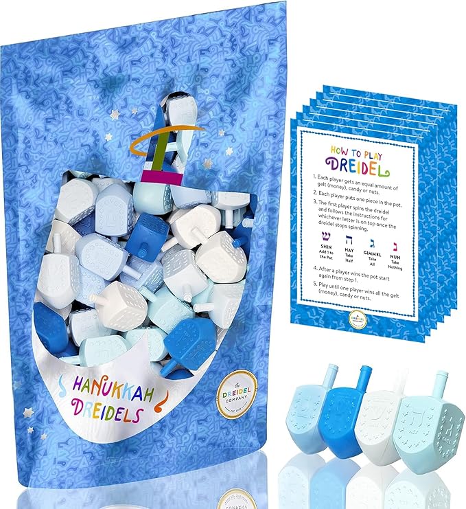 The Dreidel Company Hanukkah Blue and White Plastic Pastel Colored Dreidel, for Children, Boys and Girls, Party Favors (200-Pack)