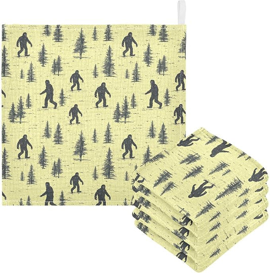 Bigfoot Baby Washcloths Newborn Muslin Burp Cloths 3 Pack Soft Cotton Baby Face Bath Towel Drool Bibs for Infants, Girls and Boys 11.8 x 11.8 Inch