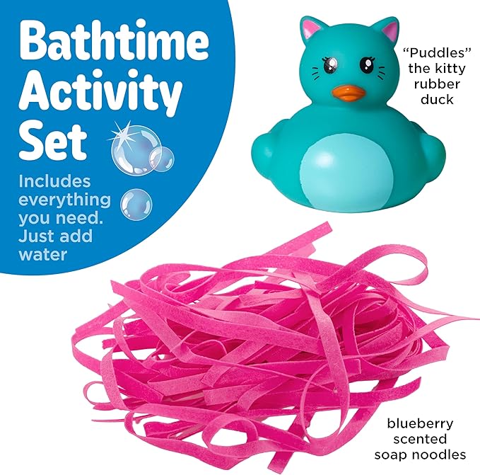 Creativity for Kids Soap Noodles Kitty Bath Set | Mix, Swirl & Play with Pink Soap Noodles & Puddles The Kitty Duck | Easter Basket Stuffers & Fine Motor Skill Crafts (Ages 3+)