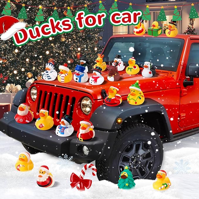 ANGGIKO 24 Pack Christmas Rubber Ducks in Bulk with Bag, Christmas Ducks for Ducking, Christmas Goodie Bag Stuffers, Baby Birthday Gifts Party Favors Bath Toys for Toddlers