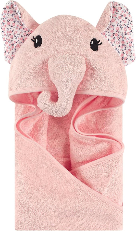 Little Treasure Unisex Baby Cotton Animal Face Hooded Towel, Floral Elephant, One Size