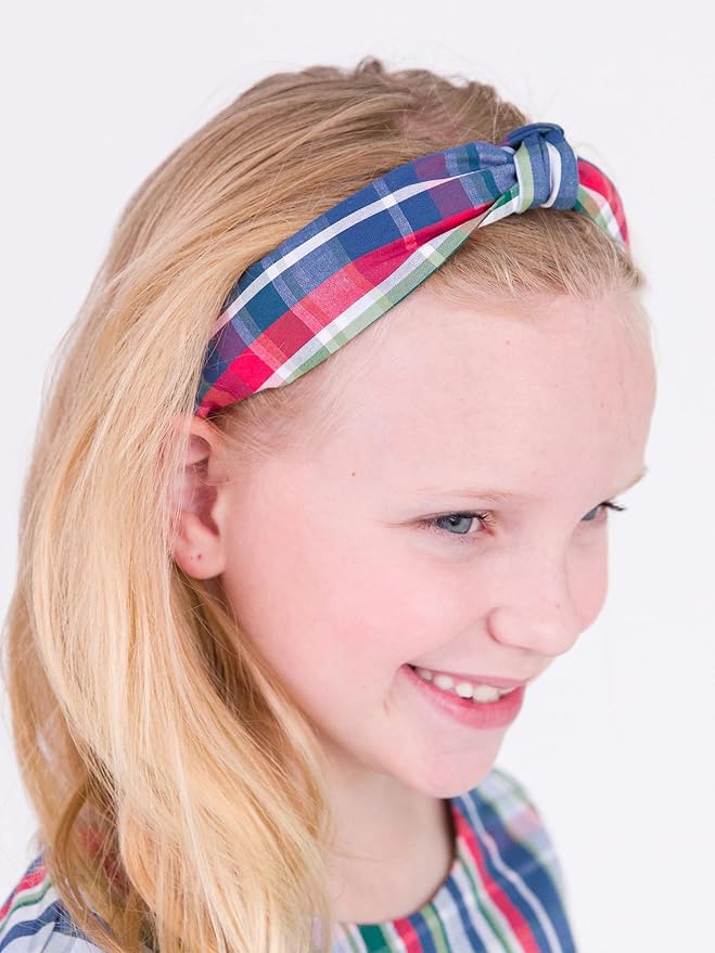RuffleButts Prep School Plaid Knotted Headband - One Size