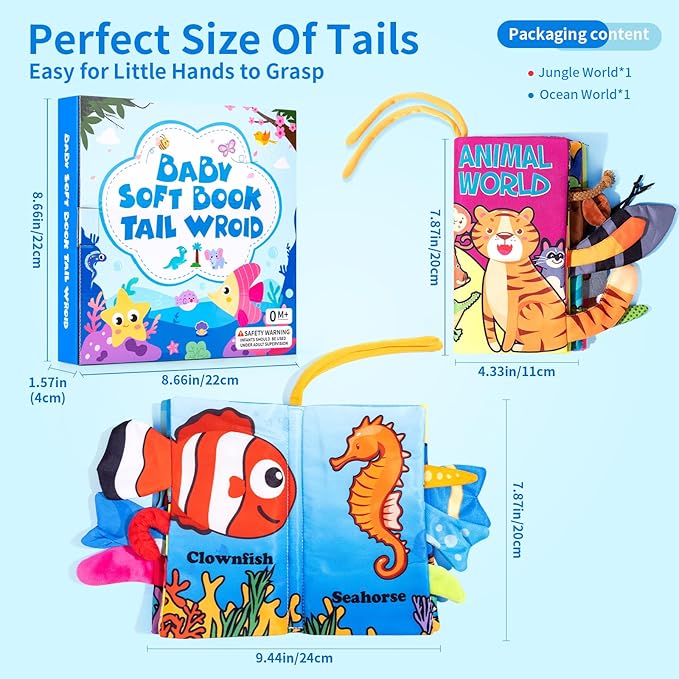 2-Pack Baby Books 0-6 Months, Crinkle Books for Babies, Touch and Feel Sensory Cloth Book 6-12 Months, Tummy Time Toys, Baby Toys for Newborn 6 Pages Pink - Easter Gifts