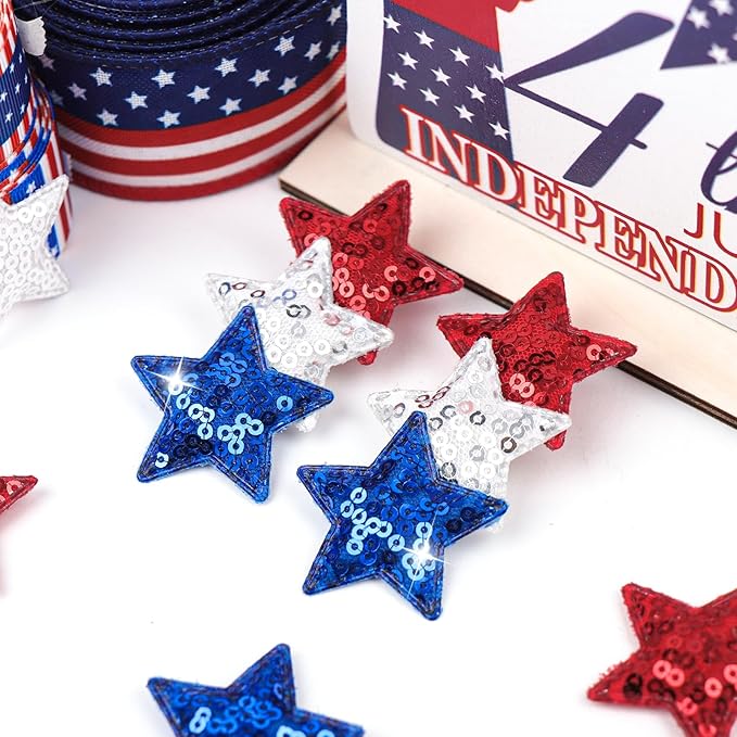 4th of July Baby Hair Clip Patriotic Star Bow Sequin Star Alligator Clip for Newborn Toddler 4th of July Hair Accessories for Kid Blue Red White Bow