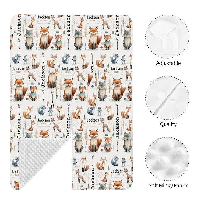 Personalized Winter Carseat Cover for Baby Custom Name Car Seat Canopy for Newborn Baby Boys Girls 2 in 1 Mom Nursing Breastfeeding Covers Woodland Minky Baby Carrier Stroller Covers