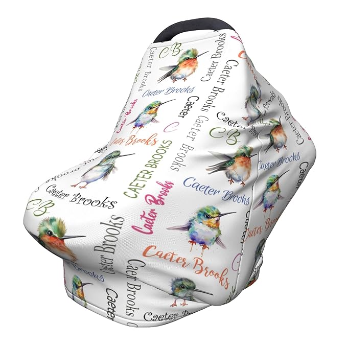 Personalized Car Seat Covers for Babies with Name – Multi-use Breastfeeding Cover Custom Hummingbird Carseat Canopy Cover, Infant Stroller Covers for Boys and Girls
