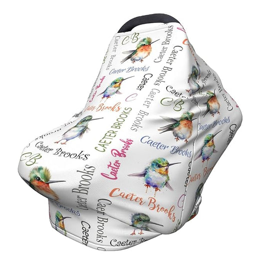Personalized Car Seat Covers for Babies with Name – Multi-use Breastfeeding Cover Custom Hummingbird Carseat Canopy Cover, Infant Stroller Covers for Boys and Girls