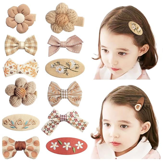 EleMirsa Girl Hair Clips Brown Flower Fabric Snap Hair Clips Fully Lined Alligator Clips Brown Bow Hair Accessories for Little Girl Teens Toddler Kids,20pcs