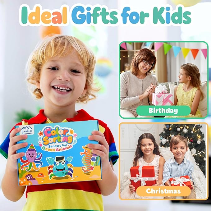 3PCS Color Sorting Toys for Toddlers, Montessori Sensory Toys Preschool Learning Activities Fine Motor Skills Fidget Quiet Educational Gift for Kids Age 3+