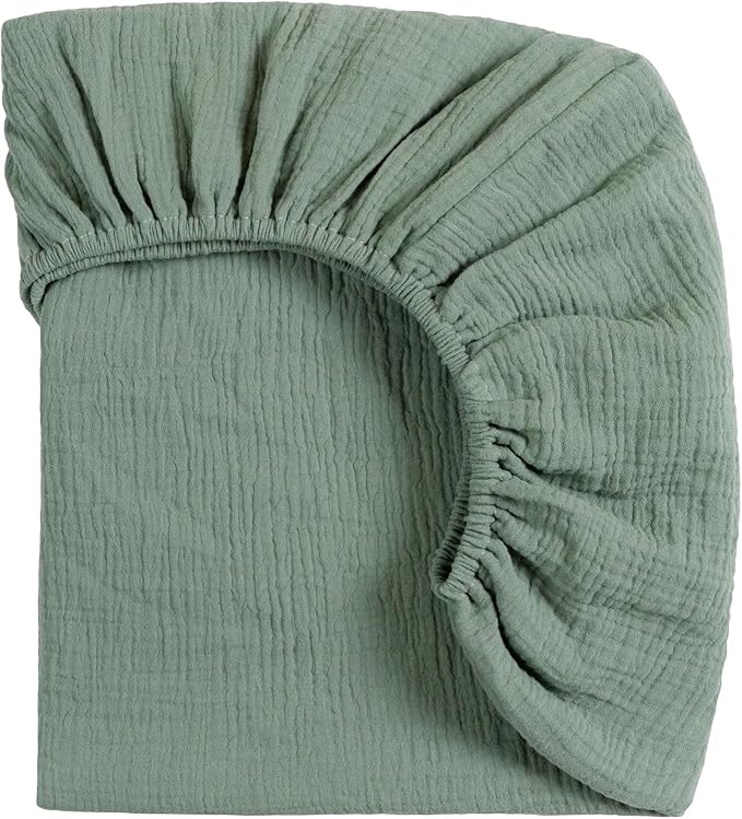 Meracorallo Muslin Mini Crib Sheet, Pack n Play Fitted Sheet, Soft and Breathable Pack and Play Playard Mattress Sheet for Baby Boys and Girls (Roman Green)