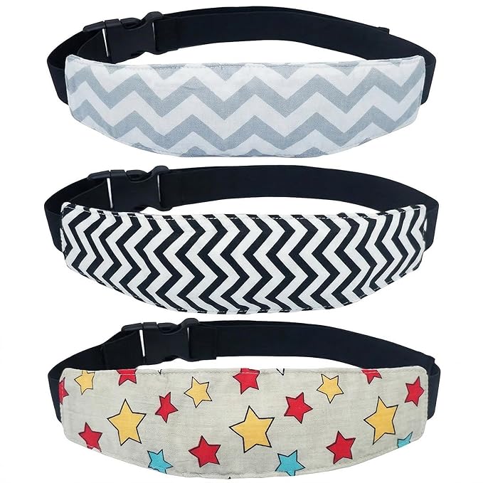 3 PCS Head Support for Stroller and Car Seat Adjustable Headband Strap and Pillow for Comfortable Sleeping Travel and Infants(Printing)