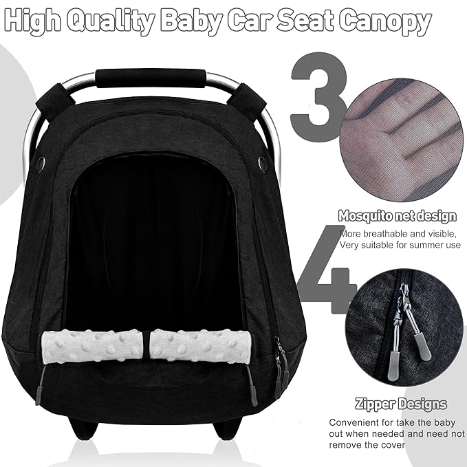 beatoutou Baby Car Seat Cover,Patented Waterproof Baby Car Seat Cover for Boys & Girls,Infant Car Seat Cover Canopy for Girls,Windproof Car Seat Canopy for Boys, Keeps Babies Warm and Cozy (Black)