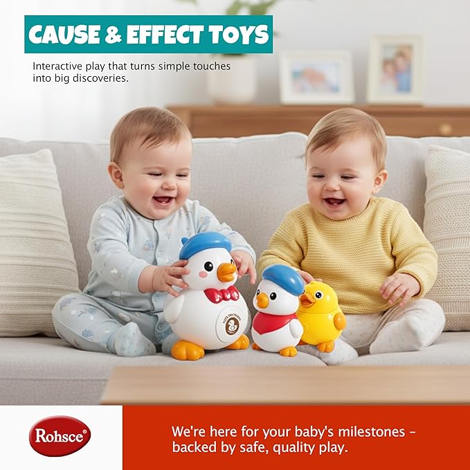 Waddling Duck Toy for Babies, Follow-Me Musical Dancing Mama Duck Family, Light Up Tummy Time Toys for Infants 6–12 Months, Walking Ducks for Tummy Time & Crawling, Baby Developmental Gift