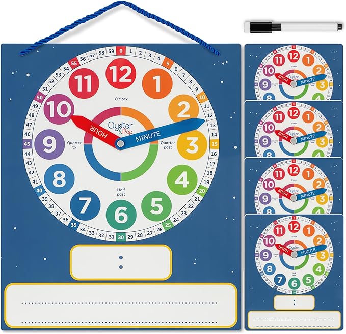 5 Pack Dry Erase Learning Clocks - Award-Winning Large Magnetic Clock & 4 Student Practice Clocks - Analog & Digital Classroom Teaching Tools - Includes E-Book to Help Kids Tell Time Easily