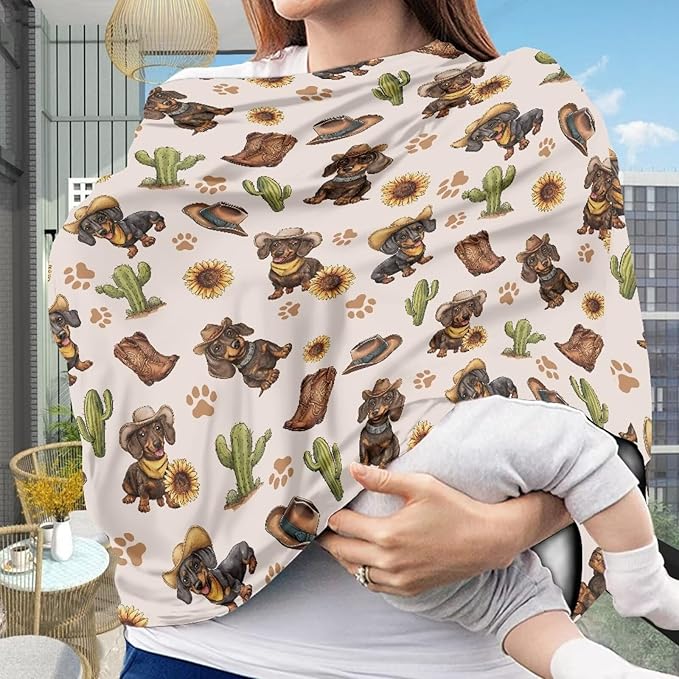 AFPANQZ Dachshund Cactus Baby Car Seat Cover Stretchy for Baby Girls Nursing Breastfeeding Covers Shopping Cart High Chair Stroller Covers Infinity Scarf Sunshade Car Seat Canopies
