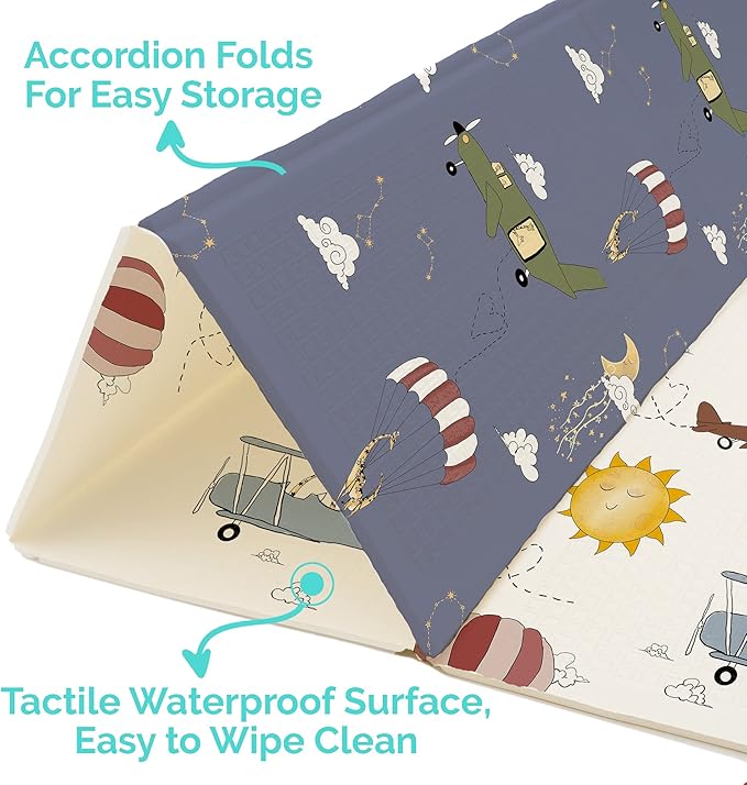 JumpOff Jo Foldable Foam Play Mat – Large Waterproof Baby & Toddler Activity Floor Mat, Double-Sided 70 x 59 Inch Play Surface