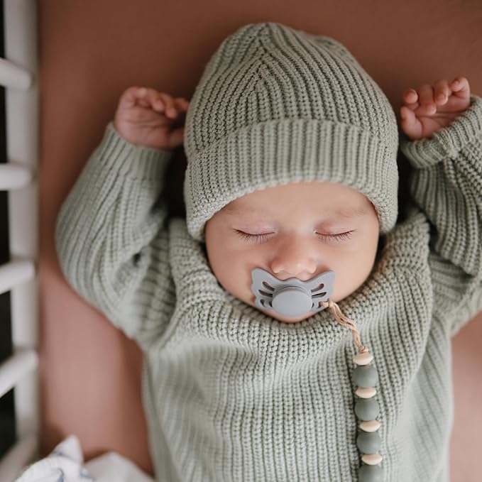 FRIGG Butterfly Anatomical SilkySoft Silicone Baby Pacifier | Made in Denmark | BPA-Free (Sage/Great Gray 0-6 Months)