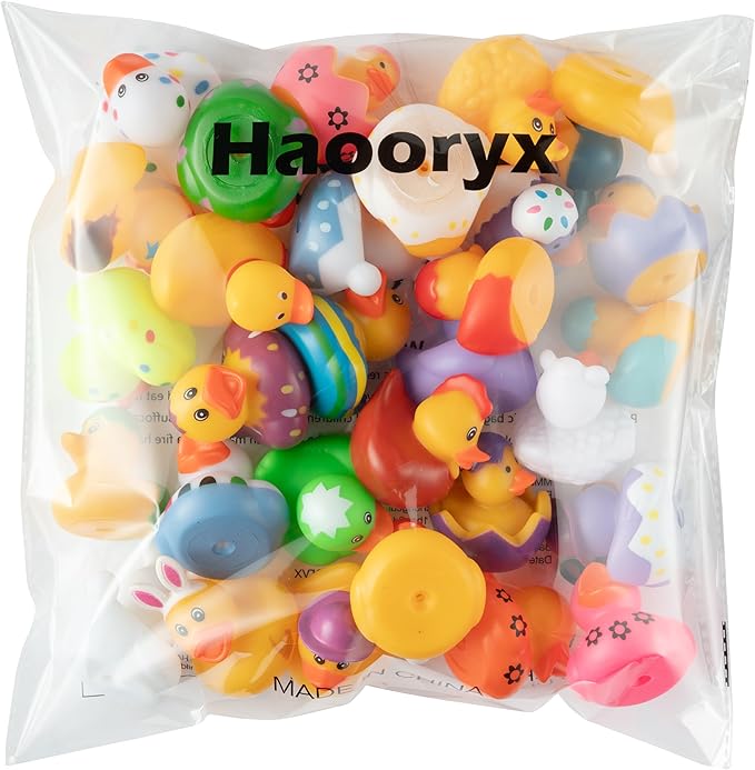 Haooryx Easter Rubber Duck Toys - 30Pcs Novelty Rabbit Squeeze Duck Bulk Cute Assorted Duckies Bath Toy Bathtub Decoration for Baby Shower Easter Egg Hunt Game Prizes Birthday Gift Spring Party Favors