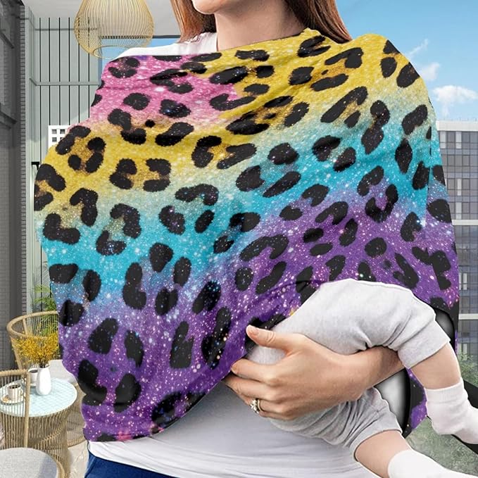Forchrinse Colourful Leopard Print Car Seat Cover for Babies,Soft and Breathable Breastfeeding Nursing Cover Infant Carseat Canopy Stroller Cover for Boys Girls