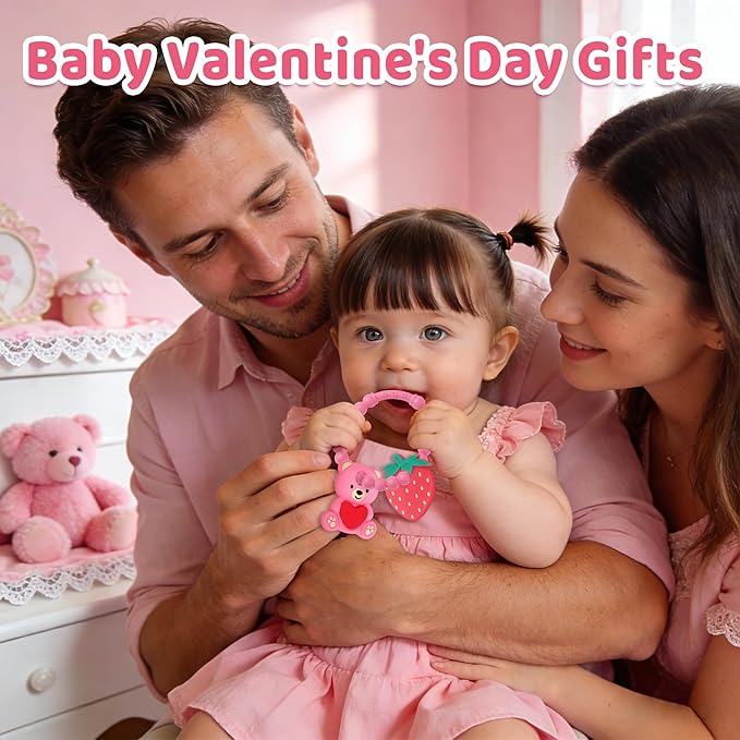 Baby Teething Toys, Baby Valentines Day Gifts, Valentines Gifts for Toddlers, Baby's Valentine Teether Toys with Heart Shape for Infants 3-12 Months Baby's First Valentine's Day Gift for Boys & Girls