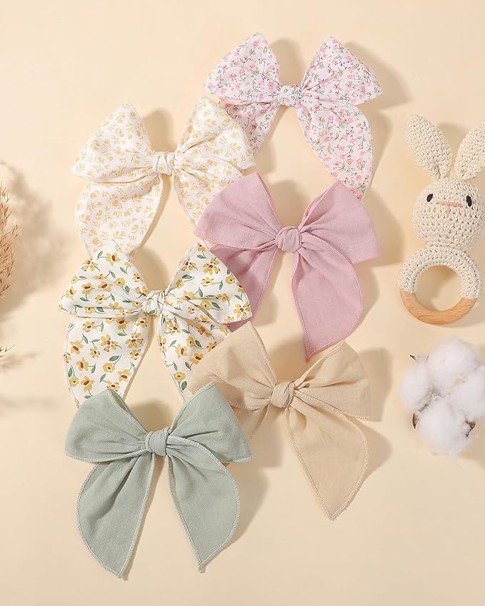 doboi 8PCS Baby Girls Hair Clips Fable Hair Bows Cotton Linen Bows for Girls Hair Accessories for Baby Toddlers Kids-Floral