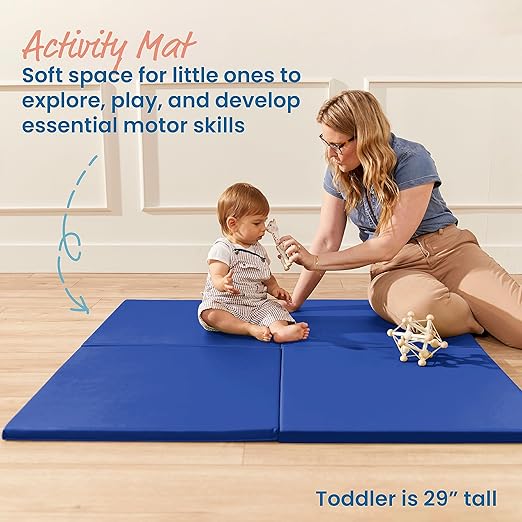 ECR4Kids SoftZone Play Patch Activity Mat Squares, Modular Playmat, Blue, 4-Pack