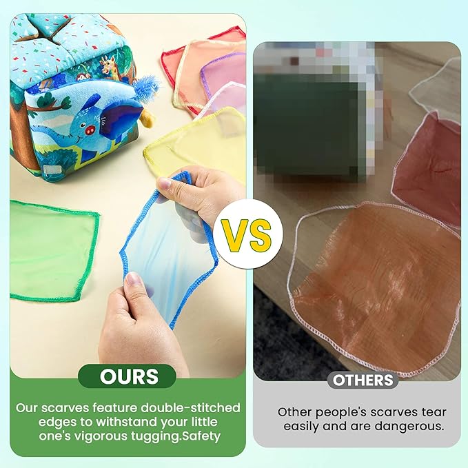 Baby Toys 6-12 Months - Baby Tissue Box Toy for 6 9 12 18 Months Old Montessori Sensory Toys for 1 Year Old Boy Infant Scarf Toy with Crinkle Tissues & Fine Motor Easter Basket Stuffers