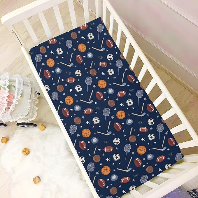 Baby Crib Sheet Team Sports Crib Mattress for Boys and Girls Playard Sheet Soft Breathable Fitted Baby Mattress Cover 52x28in