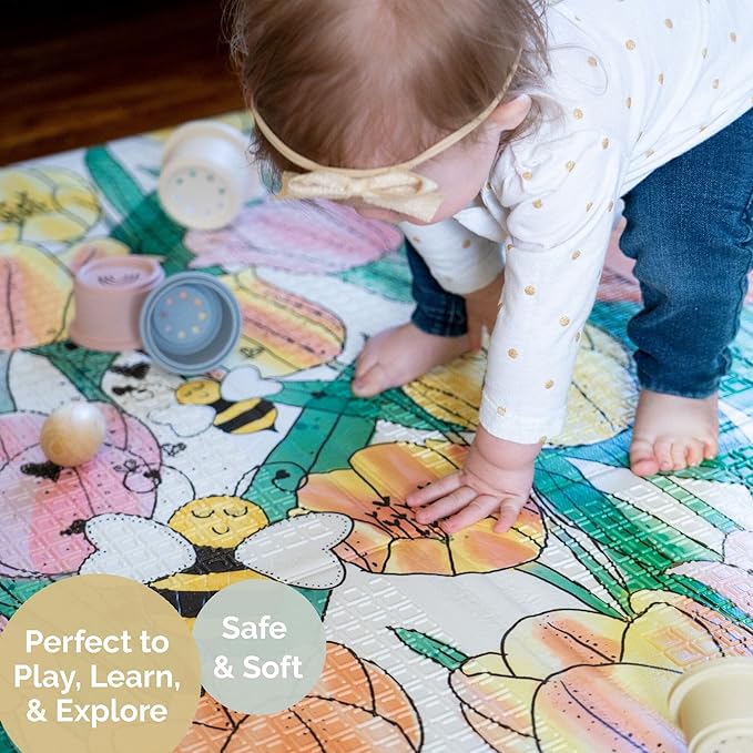 JumpOff Jo Foldable Foam Play Mat – Large Waterproof Baby & Toddler Activity Floor Mat, Double-Sided 70 x 59 Inch Play Surface