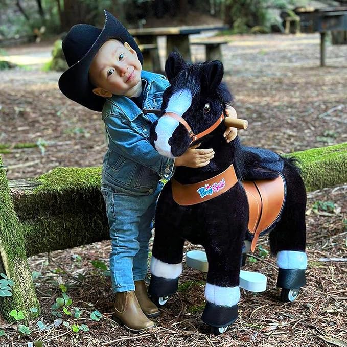 PonyCycle Ride on Toys Kids Riding Horse Ride-on Rocking Horse Pony Cycle for Toddlers Walking Animal Unicorn Toys Birthday Gifts Black Horse Size 4 for Age 4-8 Ux426