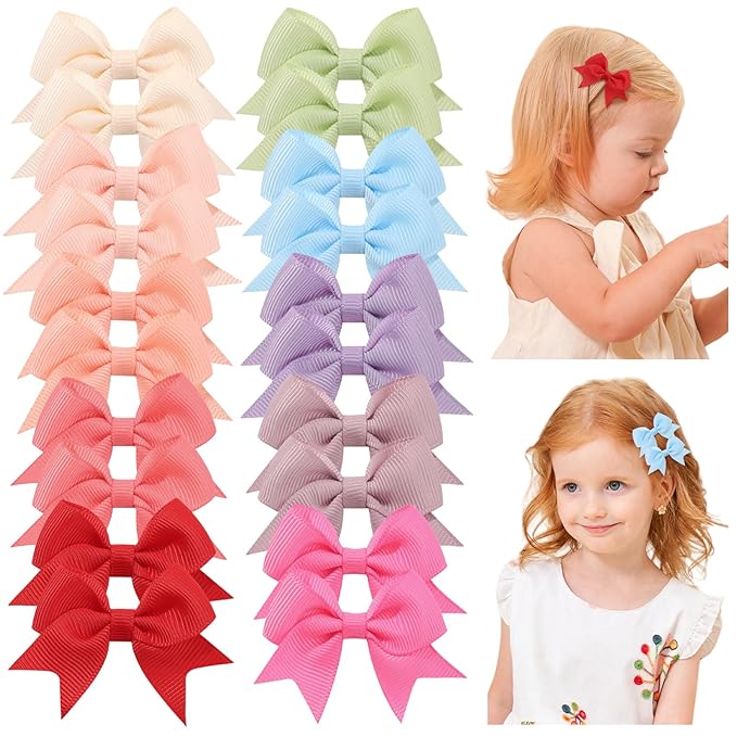 yoyokid 20PCS 2 Inch Baby Hair Bows for Girls, Mini Grosgrain Ribbon Alligator Clips for Infants Toddlers in Pairs, 10 Colors B