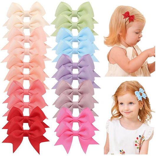 yoyokid 20PCS 2 Inch Baby Hair Bows for Girls, Mini Grosgrain Ribbon Alligator Clips for Infants Toddlers in Pairs, 10 Colors B