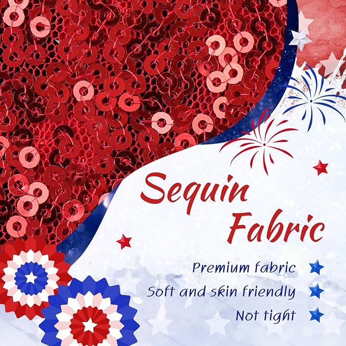 4th of July Headband Girls Sequins Large Bows Baby Headband 4th of July Accessories Glitter Hair Bows for Girls Patriotic Red Bow