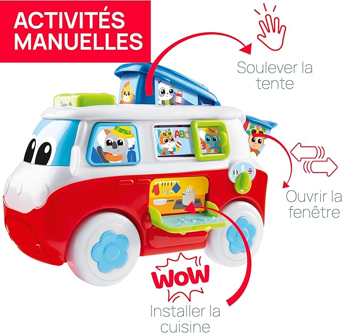 Chicco My first bilingual caravan, educational toy, toy camper, van with activities, 6-button interactive vehicle, songs and stories in Italian and English, babies from 1 to 3 years old