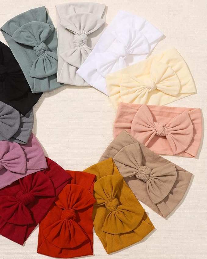 jollybows 12pcs Baby Nylon Headbands With Bow Elastic Hairband For Girls Newborn Infant Toddlers Kids Hair Accessories