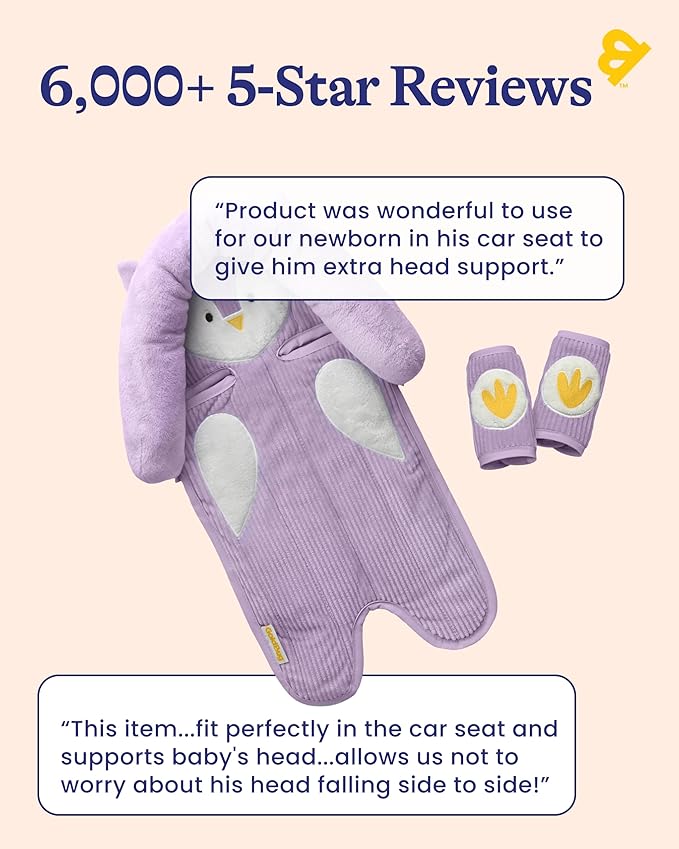 GoldBug Deluxe 2-in-1 Duo Head Support + Matching Strap Covers for Baby and Infant Car Seats - Owl