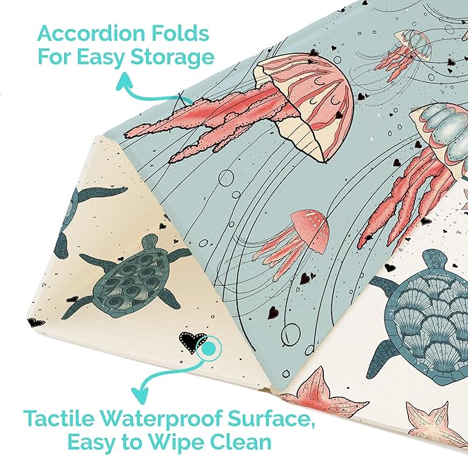 JumpOff Jo Foldable Foam Play Mat – Large Waterproof Baby & Toddler Activity Floor Mat, Double-Sided 70 x 59 Inch Play Surface