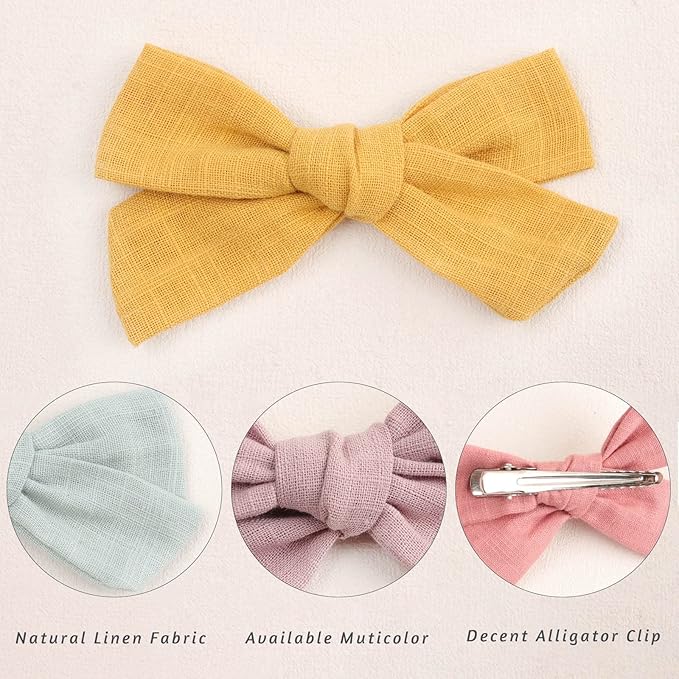 40Pcs 3.5Inch Hair Bows Clips for Baby Girls, Oaoleer Neutral Linen Pigtail Bows Double Bun Ponytail Bow Hair Barrettes Accessories for Babies Infant Toddlers Kids in Pairs