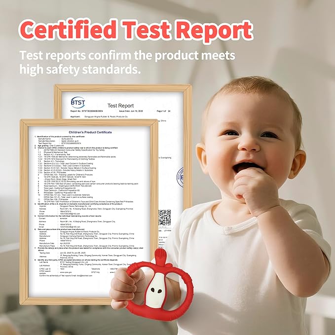 Vibrating Teether for Baby with Remote Control - Chewy Sensory Toy for Teething & Autism, 10-Speed Vibration Modes, USB Rechargeable, Food Grade Silicone Teether for Sensory Seekers (Red)