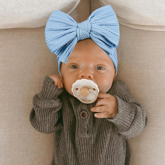 LemonSpace Handmade Baby Girls Headbands Soft Stretchy Nylon Hair Bands Hair Accessories with Bows for Newborn Baby Girls Infant Toddlers Kids(Blue color mix)