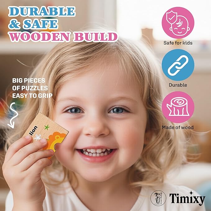 Montessori Wooden Puzzle for Toddlers, Wood Puzzle for Kids Ages 3-5, Animal Matching Game, Preschool Learning Toy, Educational Activity for 3 Year Old Boy Girl Birthday Gift, 48pc with Storage Box