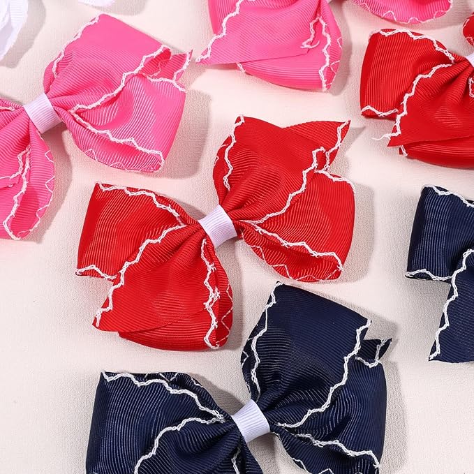 OAOLEER 5” 2PCS Hair Bows for Girls, Red Grosgrain Ribbon Bows Hair Alligator Clips Hair Accessories for Girls Infants Toddlers Kids Teens Children (Red)