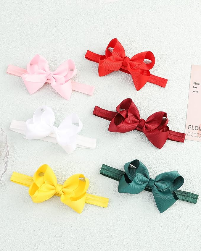 jollybows Hairband - 3 PCS 4" Baby Girls Headbands Boutique Grosgrain Ribbon Hair Bows for Baby Girls Infants Toddler Kids Teens and Children - Pink, Red, Burgundy