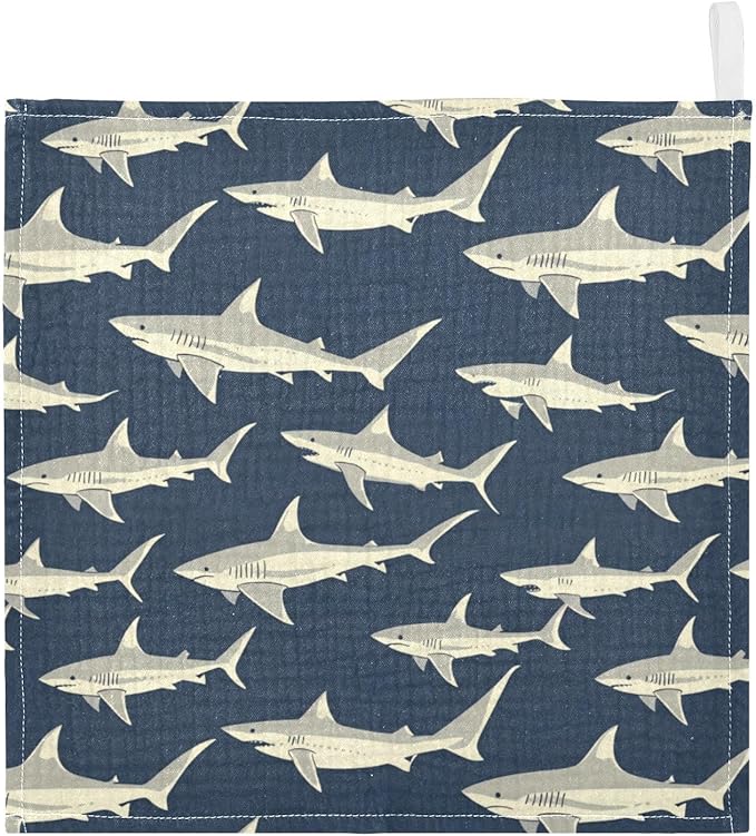 vvfelixl Sharks in Ocean Baby Burp Cloths Baby Muslin Washcloths for Boys Girls Cotton Babys Face Towel for Newborn Infants Soft and Absorbent 11.8 X 11.8 in, 5 Pack