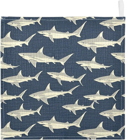 vvfelixl Baby Muslin Washcloths Sharks in Ocean Baby Burp Cloths Cotton Babys Face Towel for Newborn Infants Boys Girls Soft and Absorbent 11.8 X 11.8 in, 3 Pack
