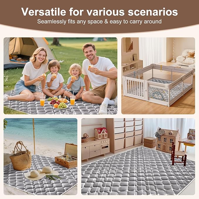 Baby Play Mat - 71" X 59",Premium Thicker Foam One-Piece Machine Washable, Extra Large Anti-Slip Soft Cushioning Foam Playmats for Babies and Toddlers, Foldable Baby Crawling Mat for Playpen