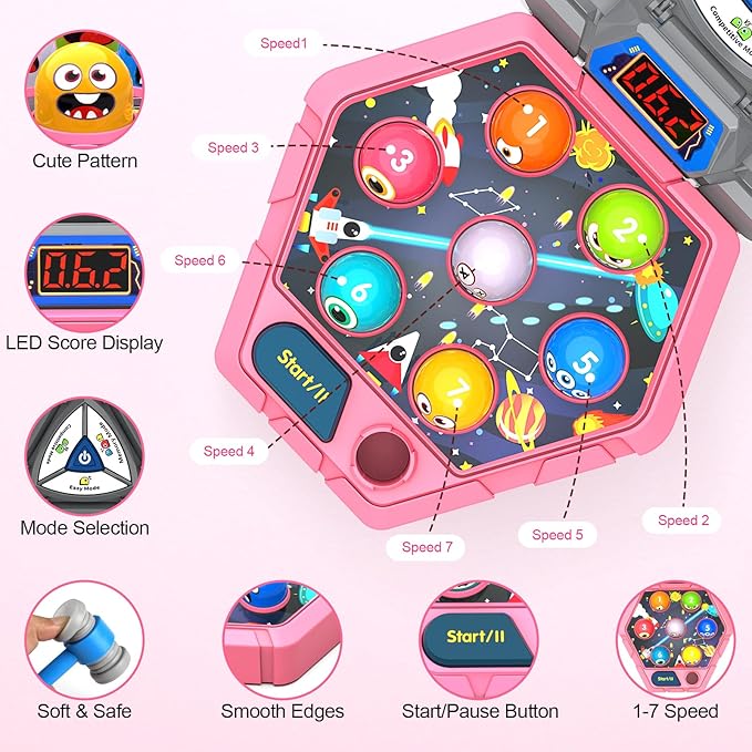 ANNKIE Whack Game Mole for Toddlers, Toys for 3 4 5 6 7+ Year Old Girls Boys,Pounding Toys for Age 3-8,Interactive Educational Toys with 3 Modes, Birthday Xmas Gifts for 3-12 Year Old Girls Boys Kids