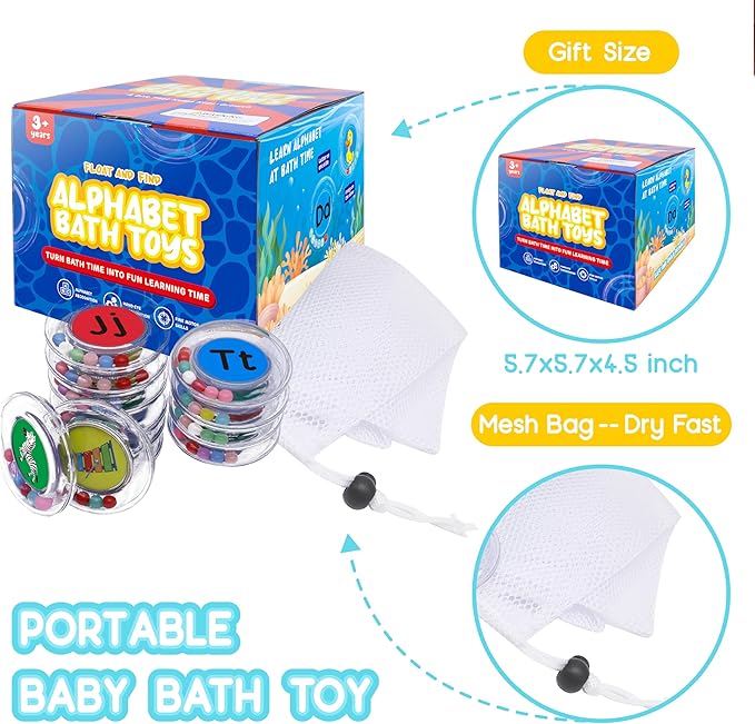 ABC Bath Toys 26PCS Floating Alphabet Letters with Rattle, Mold Free Bathtub Toys for Toddlers, Preschool Learning Pool Letters for Kids Ages 2-4, Educational Stocking Stuffers Gifts for Boys Girls