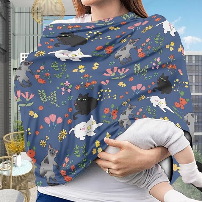 AFPANQZ Cat Floral Stretchy Baby Car Seat Covers for Boys Girls Infant Car Canopy Spring Autumn Winter Snug Warm Breathable Windproof Open Peep Top Universal Fit