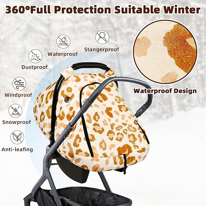 Winter Car Seat Cover Baby, GFU Warm Carseat Cover for Babies, Universal Infant Car Seat Canopy Waterproof, Cold Weather Shield Coats Brown